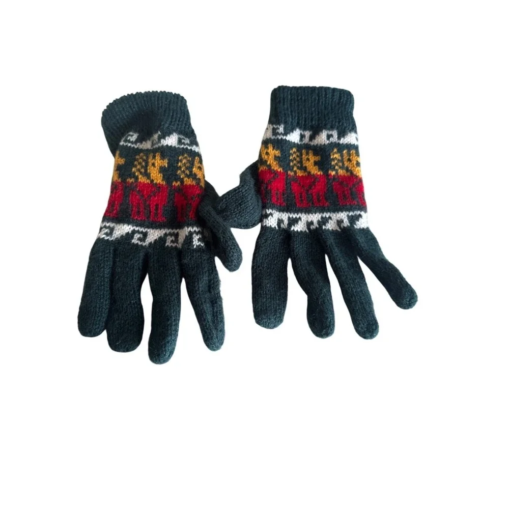 Handmade SanYork Alpaca & Acrylic Knit Gloves With Colorful Llama Design